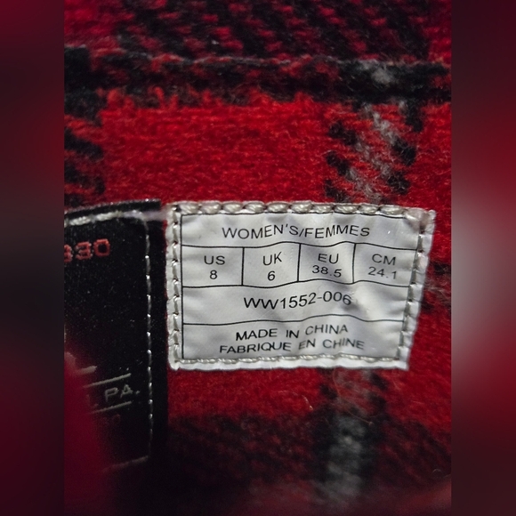 WOOLRICH-New With Tags! Red And Black Plaid Waterproof Wool Ankle Boots. Size 8 - Picture 8 of 11